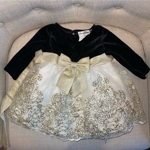 Rare Editions 3-6m holiday dress black gold